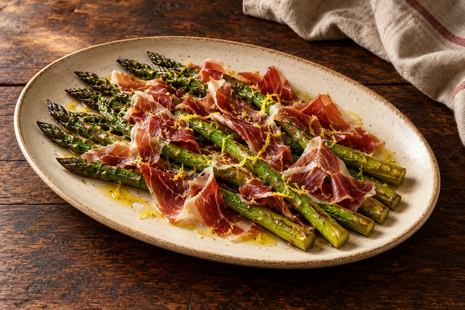 Espárragos asados con jamón serrano y limón