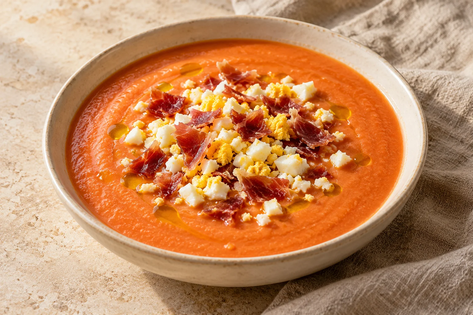 Cordoban salmorejo with egg and serrano ham
