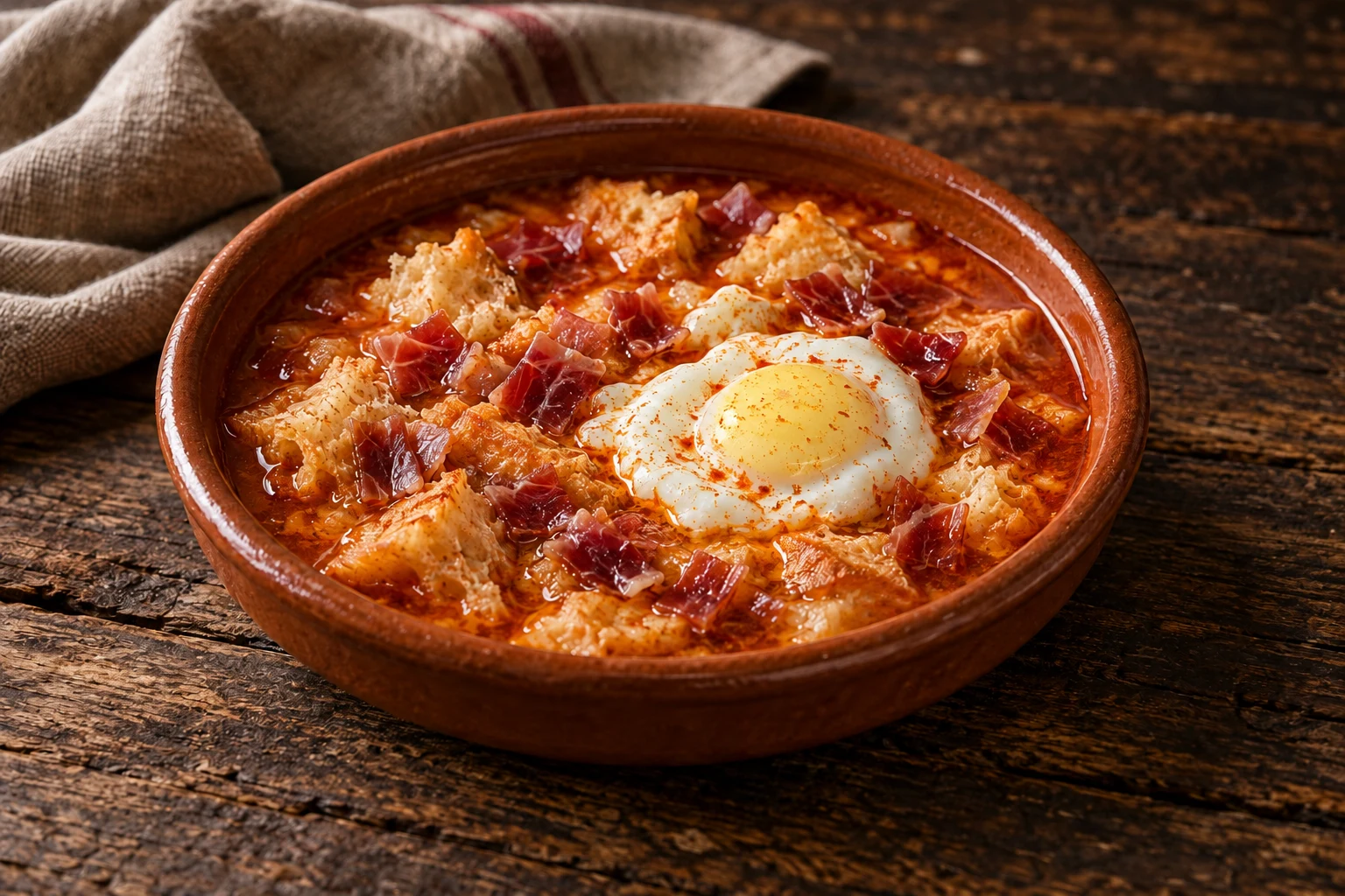Sopa castellana con ajo, pan y jamón serrano